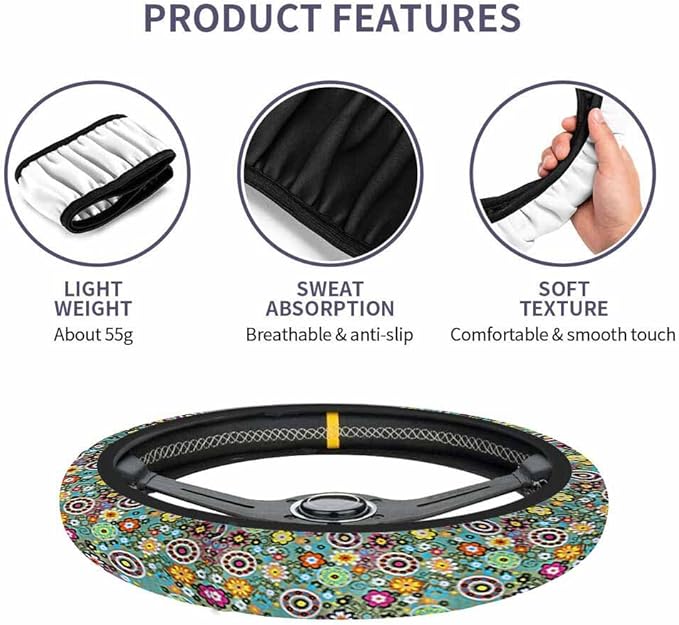 Flowers Elastic Steering Wheel Cover and Styles Steering Wheel Cover Anti Slip Protective Case Universal Stretch Steering Protector