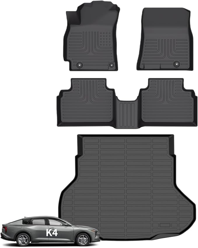 Wayhigh-for Kia K4 2025 (Only Sedan) All Weather Floor Mats and Cargo Liner Set TPE Car Mats Heavy Duty Rubber Floor Liners for K4 Accessories