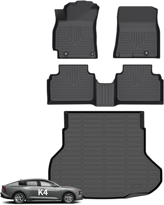 Wayhigh-for Kia K4 2025 (Only Sedan) All Weather Floor Mats and Cargo Liner Set TPE Car Mats Heavy Duty Rubber Floor Liners for K4 Accessories