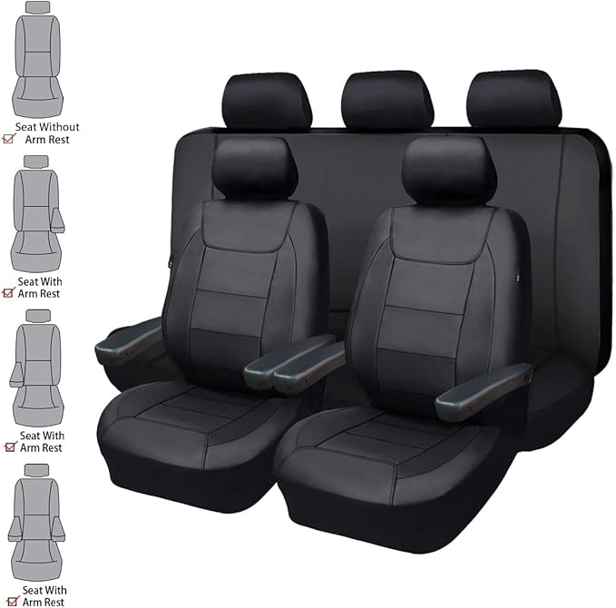 Flying Banner car seat Covers Protects Water Proof Faux Leather Carbon Fiber Front and Rear Bench (Black, Full Set - 8PCS)