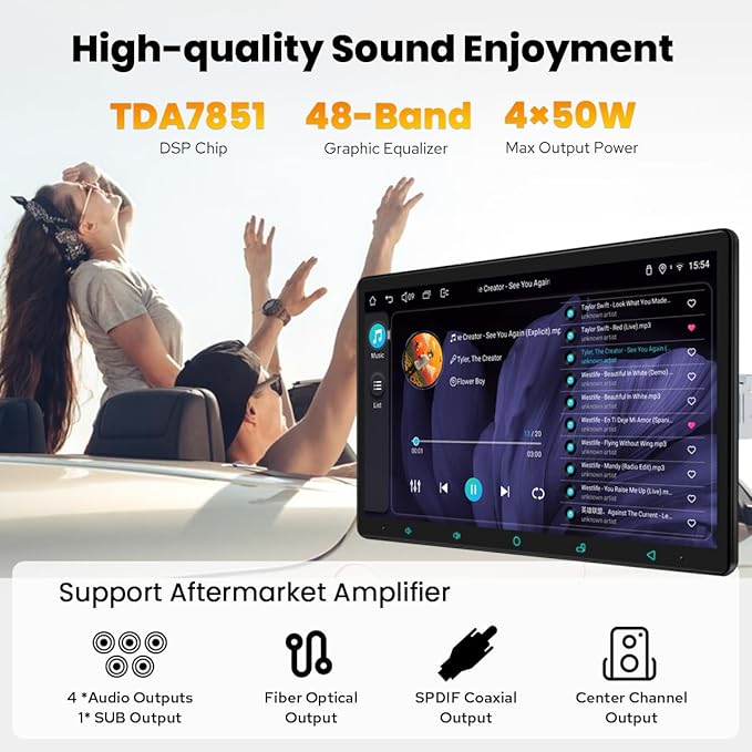 JOYING Car Stereo 13.3 Inch Single Din Touchscreen Radio with CarPlay & Android Auto, Manual Rotated Android 13 Head Unit with AM/FM Radio, Bluetooth 5.0, Mirror Link(JY-UTS13N8-MR)