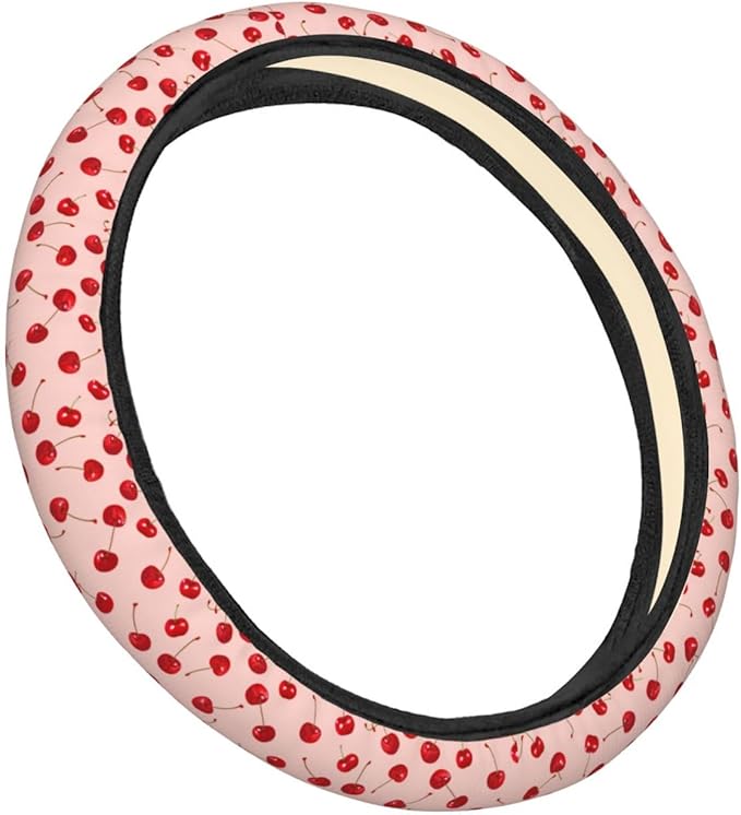 Red Cherry Fruit Steering Wheel Covers Anti-Slip Elasticity Car Accessories Steering Wheel Protector Universal 15 Inch for Cars SUV Vehicle Truck