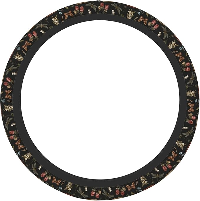 Vintage Mushroom Leaf Steering Wheel Cover for Women, Universal 15 inch Breathable Anti Slip Steering Wheel Covers for Cars, Auto, SUVs