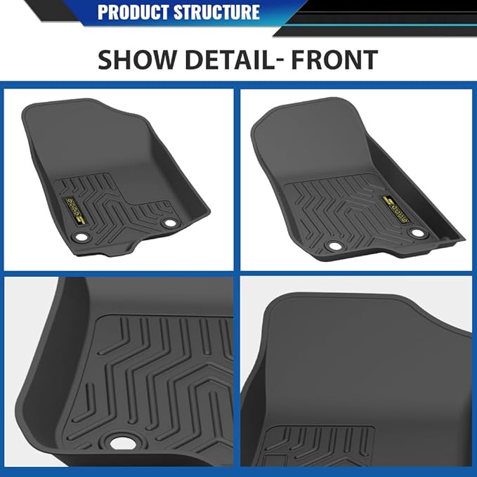 DOTCOM TPE Floor Mats Fit Jeep Wrangler Unlimited 4XE 4 Door 2021-2025, All Weather Custom Fit Full Cover Protection 1st & 2nd Row Truck Mats Cargo Liner Accessories,alfombras para carro 3PCS