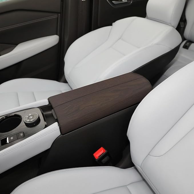 Auto Parts Compatible with Nissan New Rogue 2021 2022 2023 2024 2025Inner Center Console Armrest Box Cover Trim Protector Cap (Peach Wood) ABS 2PCS