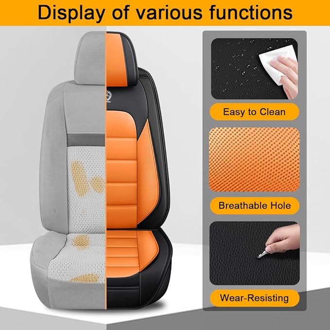 5 Seat Covers Fit for Acura Integra 2023-2026, Waterproof Premium Leather Automotive Accessories Seat Protectors Seat Cushions Wear-Resistant Car Seat Covers(Black&Orange,Full Set)