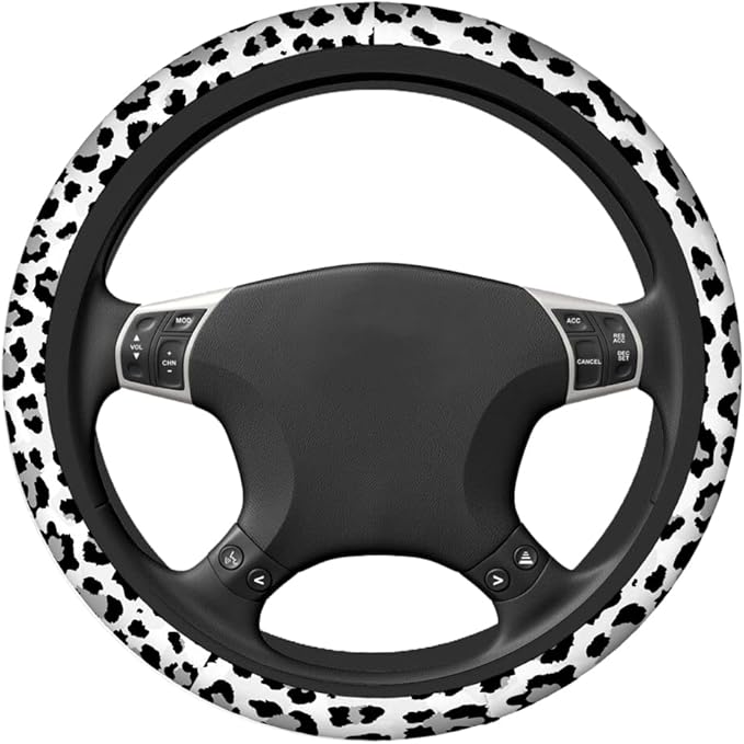Swono Leopard Print Non-Slip Steering Wheel Cover Wild Animal Snow Leopard Neoprene Car Steering Wheel Covers Grip Automotive Steering Wheel Protector Auto Car Wrap Cover 15 Inch