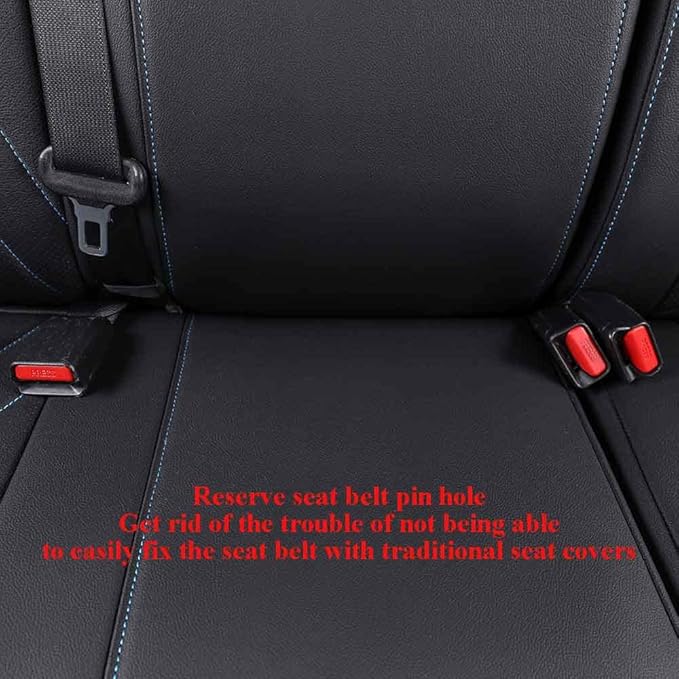EKR Custom Fit Tacoma Car Seat Covers for Select Toyota Tacoma 2016 2017 2018 2019 2020 2021 2022 2023 Double Cab/Crew Cab -Full Set,Leather (Black with Blue Trim)