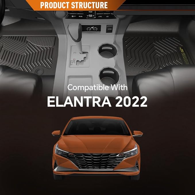 ANDPLAY Floor Mats Liners 3PCS Compatible with Hyundai Elantra 2022 1st & 2nd Row TPE All Weather Protection Black Floor Liners alfombras para carro