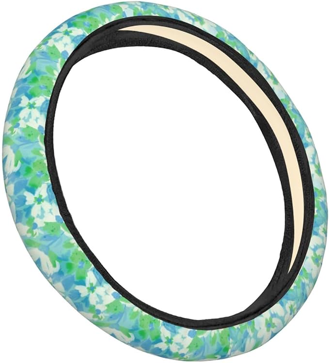 Dujiea Botanical Flowers and Leaves Elastic Stretch Steering Wheel Cover, Anti-Slip and Durable Car Steering Wheel Accessories for Women Men, 15 Inch Universal Fit Car, Truck, SUV