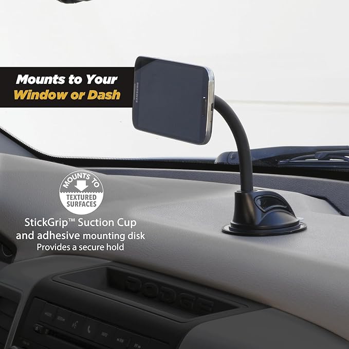 Scosche MAGWDMB MagicMount Flex Neck Suction Cup Car Phone Mount for Dashboard/Windshield, 360° Adjustable Magnetic Head, Universal Cell Phone Holder Compatible with iPhone, Samsung & All Devices