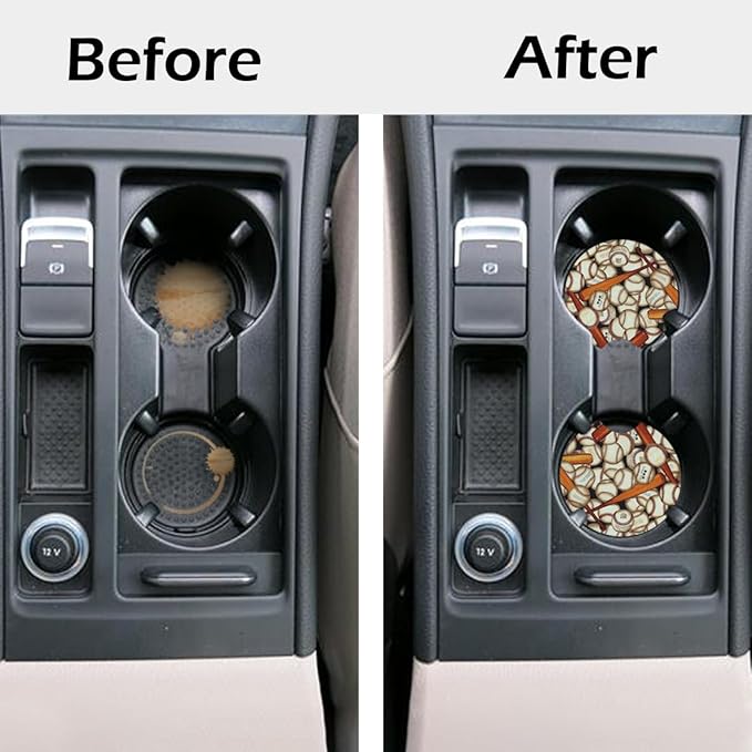 2 Pcs Car Cup Coasters, Baseball Sport Universal Non-Slip Rubber Car Coasters for Cup Holders 2.75 inch, Car Interior Accessories for Men