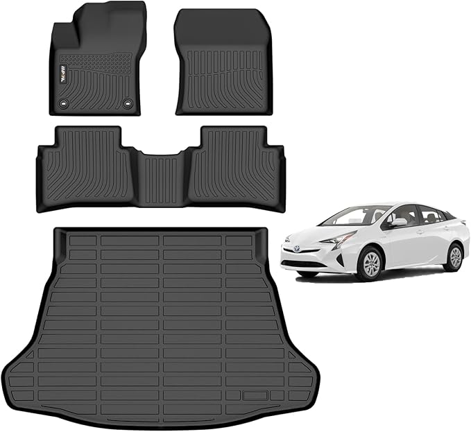 AIPOIL® Floor Mats & Cargo Liner Set for 2016-2022 Toyota Prius (Not for Prius Prime & Prius v & Prius c) All Weather Protection Anti-Slip Automotive Floor Liners, Black