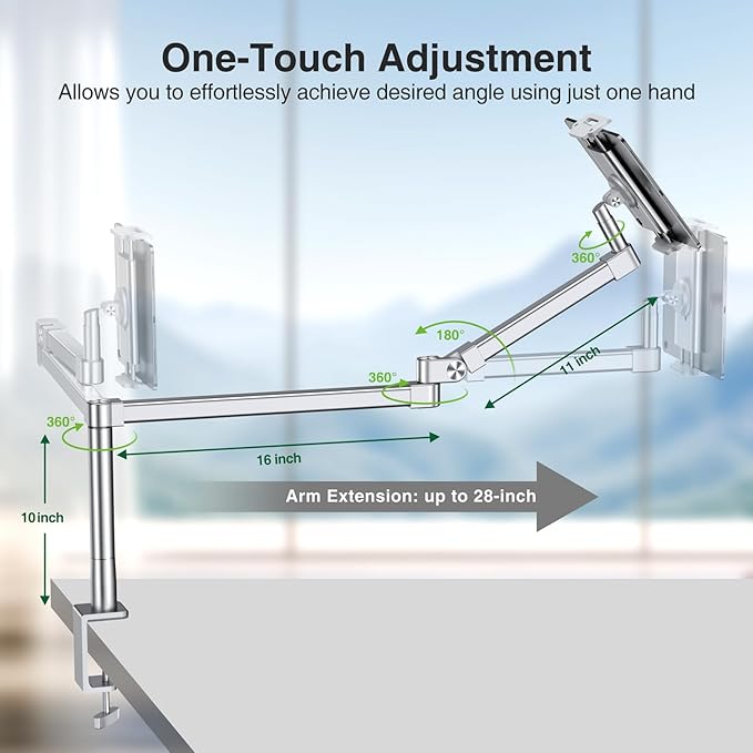 elitehood 28-inch Long Arm iPad Mount for Desk, Adjustable Tablet Desk Mount with Clamp, Sliver Aluminum Tablet Holder Compatible with iPad Pro 13/12.9/11, Air Mini, 4.7-13 inch Tablets & Cell Phones