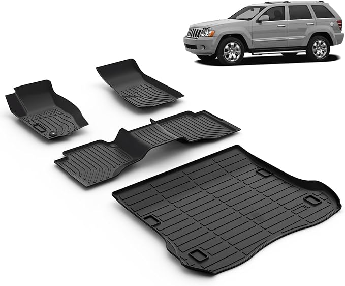 All Weather Car Floor Mats & Cargo Liner Set Fit for Jeep Grand Cherokee 2005 2006 2007 2008 2009 2010 Floor Liners Trunk Liner Grand Cherokee Cargo Mat Accessories Black
