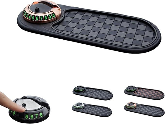 S-SNAIL-OO Multifunction Car Anti-Slip Mat, Multifunction Car Dashboard Mobile Phone Holder with Temporary Parking Number Pad for Phones, Sunglasses, Keys, Gadgets (Gray-Gold)