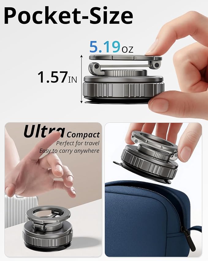 UBeesize 2025 Upgraded 360° Magsafe Vacuum Magnetic Car Phone Holder [108+LBS Strongest Suction&3000gf Dual-Lock Nano Gel] Dashboard & Windshield Mount, Compatible with iPhone 16/15/14/13&Other Phones