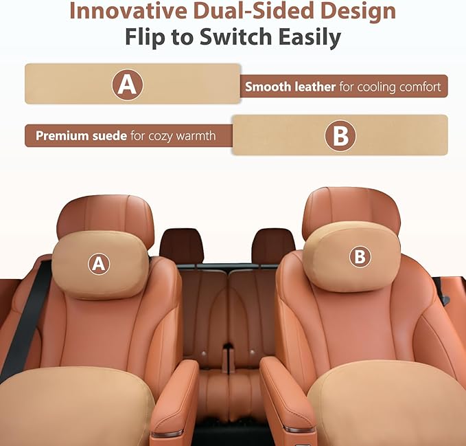 FLORICH Lumbar Support with Headrest Pillow Double-Sided Suede & Leather Car Neck Pillow and Back Cushion Kit Ergonomic Back Rest Pillow Neck Back Pain Relief for Car, Office Chair, Black