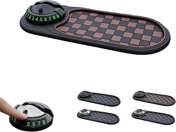 S-SNAIL-OO Multifunction Car Anti-Slip Mat, Multifunction Car Dashboard Mobile Phone Holder with Temporary Parking Number Pad for Phones, Sunglasses, Keys, Gadgets (Brown-Black)