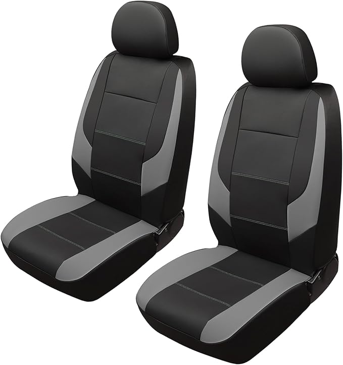 GIANT PANDA Front Car Seat Cover for Jeep, Leather Bucket Seat Covers Custom Fit Jeep Grand Cherokee Wrangler Compass Gladiator Wagoneer Renegade Liberty Patriot (Grey+Black)