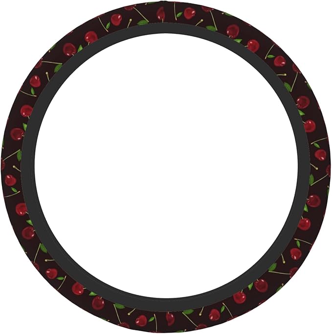 Red Cherry Steering Wheel Cover for Women, Universal 15 inch Breathable Anti Slip Steering Wheel Covers for Cars, Auto, SUVs