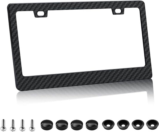 EWBN Carbon Fiber License Plate Frame,1 Pack Black License Plate Frames with Screws & Caps,Classic Carbon Fiber Design Car Black License Plate Holders Fits All Standard US Plates