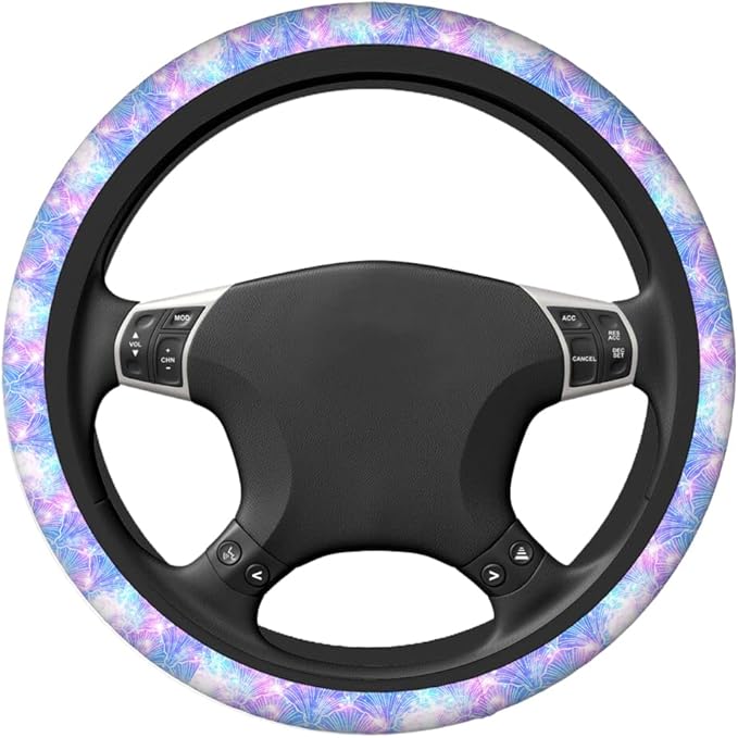 Swono Mermaid Bling Steering Wheel Cover Universal 15 Inch Beautiful Mermaid Scale Bling Purple Neoprene Car Steering Wheel Covers Stretchy Car Accessories for Women
