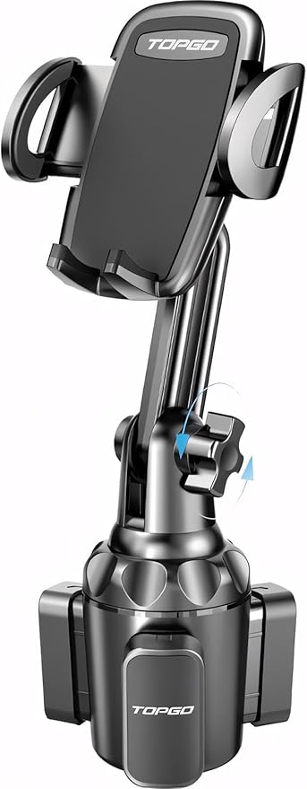 TOPGO Cup Phone Holder for Car, [No Shaking & Stable & Adjustable Pole] Car Cup Phone Mount, Compatible with iPhone 17 and All 4.0-7.0 inches Smartphones - Black