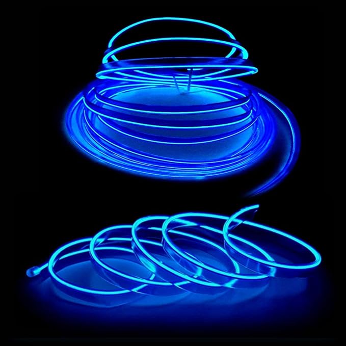 MaxLax Blue EL Wire Car Interior LED Kit - 16.4ft Flexible neon-Style Wire with 12V Fused Power Supply. Features 6mm Reinforced Edge for Easy auto Installation