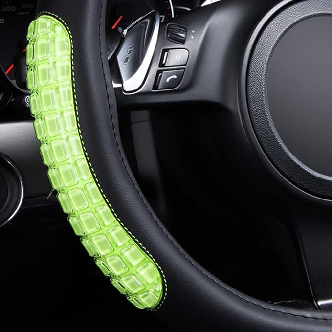 Flying Banner car Steering Wheel Cover Gel Massage Velvet Cool Warm Universal Size 15 inches SUV Truck Anti Slip Odorless Summer Winter (Black Mint Green, Gel Massage)
