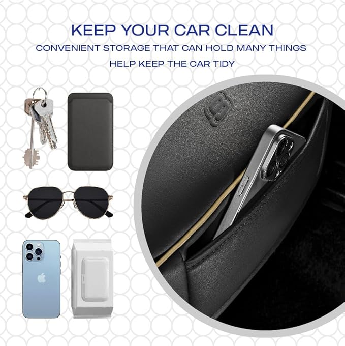 Skechers Car Seat Cover,Memory Foam Luxury Faux Leather Front Bottom Seat Cushion Cover,Universal Anti-Slip and Wrap Around The Bottom with Storage Bags,Suitable for Most Vehicles-1 Piece,Beige