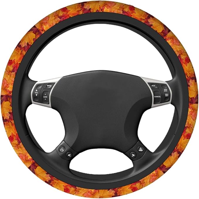 Swono Maple Leaves Steering Wheel Covers 15" Inch Red and Orange Autumn Maple Leaves Universal Fit Most Car Sedans SUVs Comfort Grip Comfortable Neoprene Breathable Steering Wheel Protector