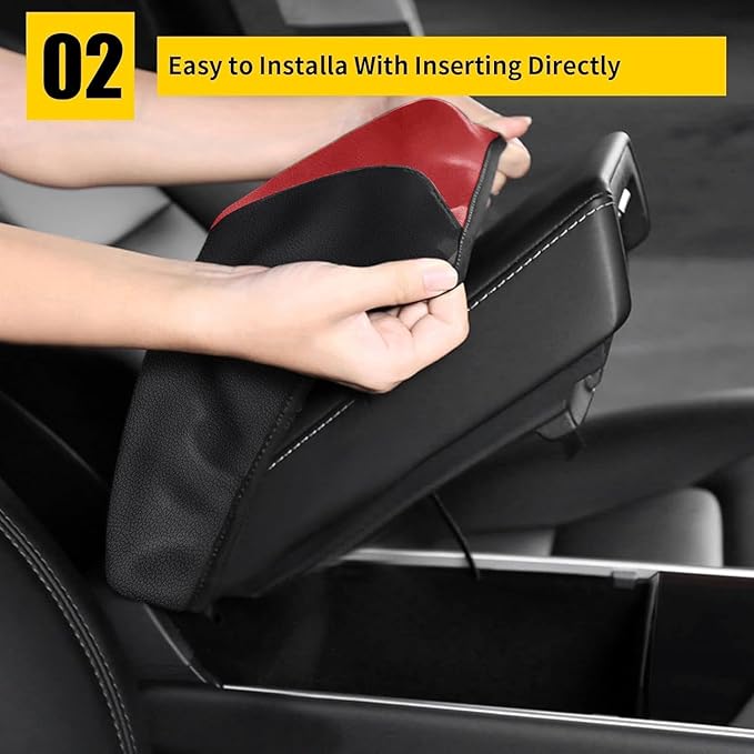 AOMSAZTO Console Covers for 2011-2021 Jeep Grand Cherokee Armrest Covers for Jeep Grand Cherokee Black with Red Leather