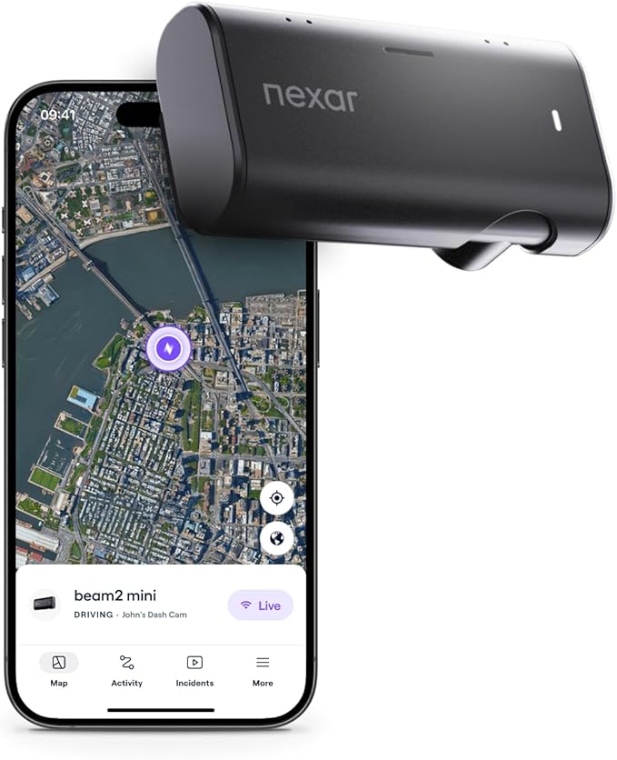 Nexar Beam2 Mini Dash Cam Car Camera 256GB Storage 24H Parking Mode Wide Angle FHD Lens Wireless Dash Camera for Cars Includes $25 OBD Hardwire Kit for Continuous Power