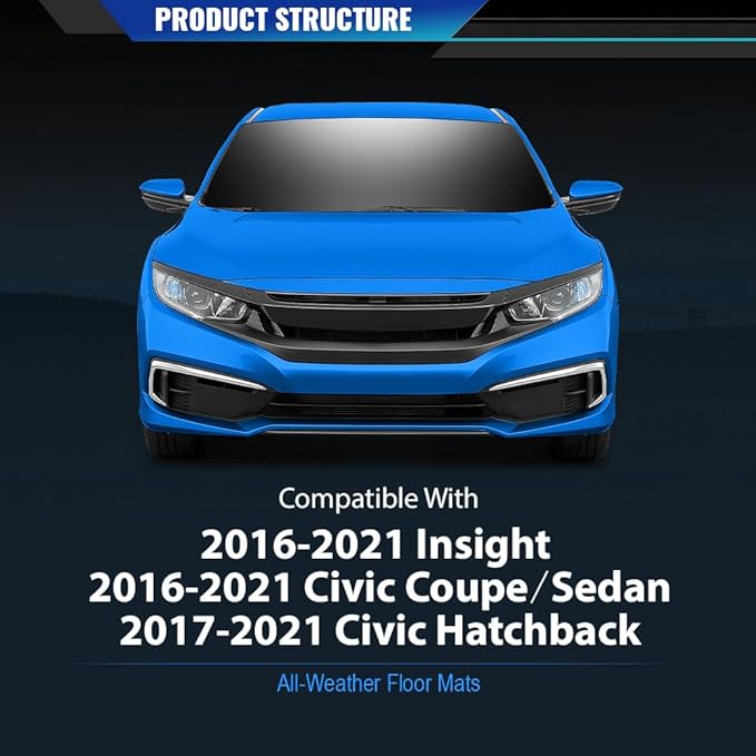 DOTCOM TPE Floor Mats Fit 2016-2021 Honda Insight/Civic Coupe/Civic Sedan Floor Liners,All Weather Full Cover Protection 1st & 2nd Row Truck Mats Cargo Liner Accessories,alfombras para carro 3PCS