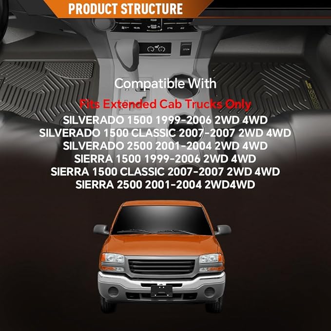 ANDPLAY TPE Floor Mats Liners Fit Chevy Silverado/GMC Sierra 1500 1999-2006 2WD 4WD Fit Chevy Silverado/GMC Sierra 1500 Classic 2007-2007 2WD 4WD All Weather Protection alfombras para carro