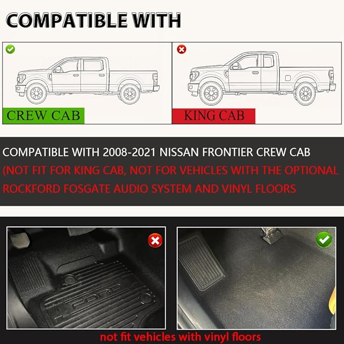 DOTCOM TPE Floor Mats Fit Nissan Frontier Crew Cab 2008-2021 Floor Liners,All Weather Custom Fit Full Cover Protection 1st & 2nd Row Truck Mats Cargo Liner Accessories,alfombras para carro 3PCS