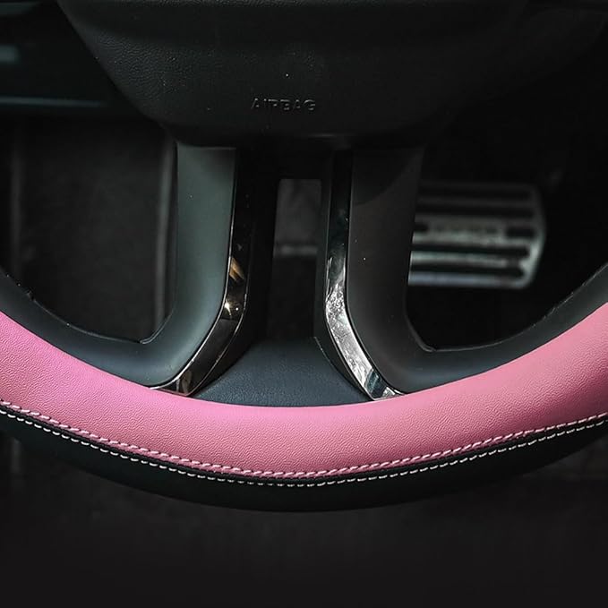 Valleycomfy Microfiber Leather Steering Wheel Cover Universal 15 inch(Pink)