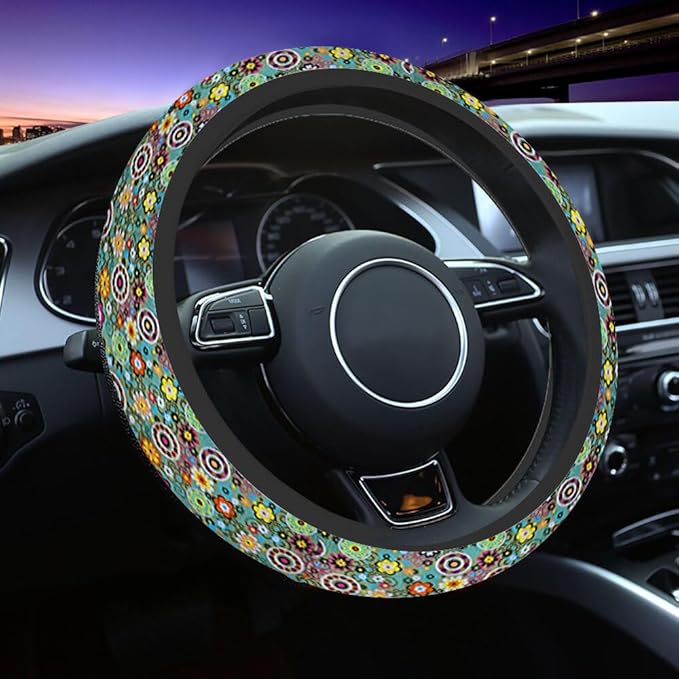 Flowers Elastic Steering Wheel Cover and Styles Steering Wheel Cover Anti Slip Protective Case Universal Stretch Steering Protector