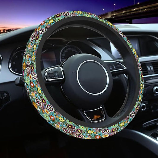 Flowers Elastic Steering Wheel Cover and Styles Steering Wheel Cover Anti Slip Protective Case Universal Stretch Steering Protector