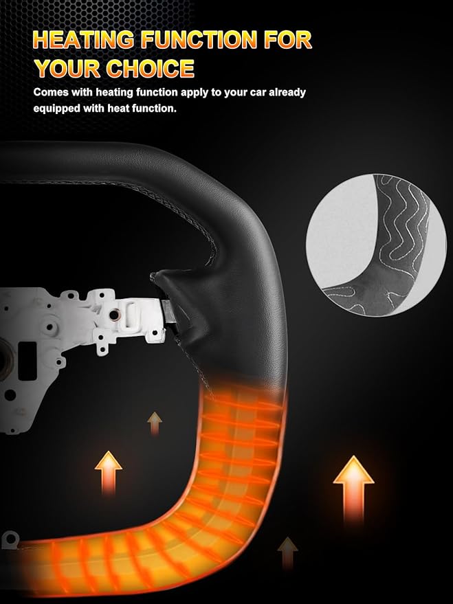 ZIMABLUE Black Cyber Truck Steering Wheel For Tesla Model Y Juniper Accessories 2025, Black Nappa Leather for Tesla Model Y Juniper 2025 With Heating Function,Without stripe