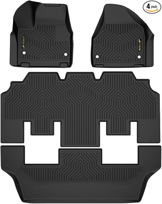 PIT66 Floor Mats Cargo Liners Compatible with Chrysler Pacifica 2017-2025(No Hybrid Models), Fit 7& 8 Passenger Model, 1st and 2nd Row & 3rd Row All Weather TPE Liner Accessories