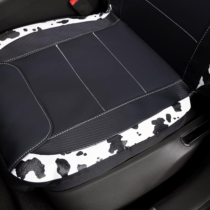 Flying Banner car seat Covers Protects Water Proof Faux Leather Carbon Fiber Fronts Rear Bench Covers (Cow Black, Full Set - Combo Pack)