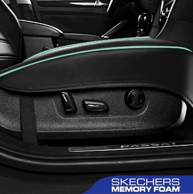 Skechers Car Seat Cover,Memory Foam Luxury Faux Leather Front Bottom Seat Cushion Cover,Universal Anti-Slip and Wrap Around The Bottom with Storage Bags,Suitable for Most Vehicles-1 Piece,Mint