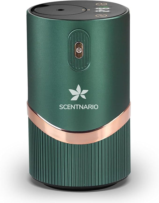 Waterless Essential Oil Diffuser 20ml Large Capacity, Aluminum Scent Machine for Car with Battery Indicator, 3 Mist Levels & Continuous Spray, Anti-TIPP, Timer & Night Light Function (Green-B)