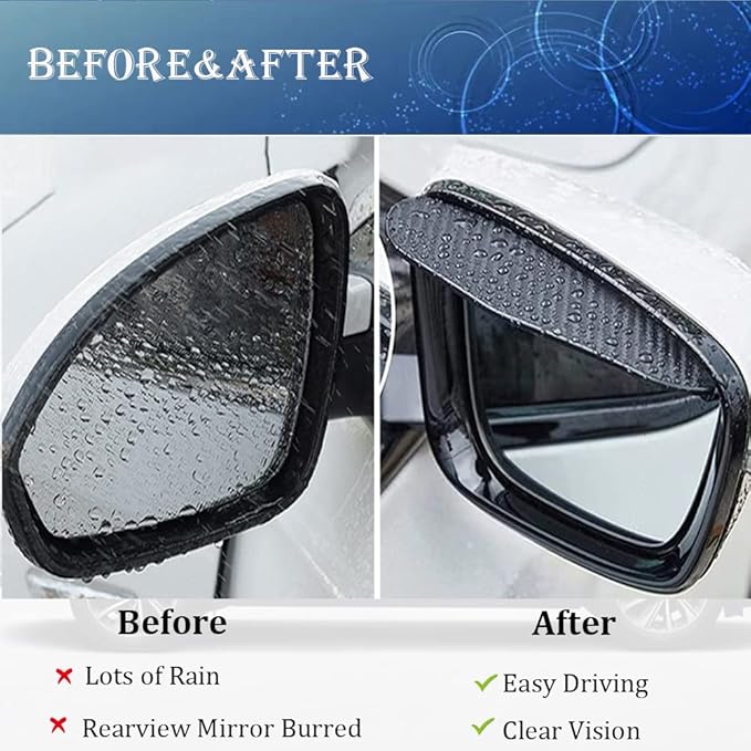 Car Rearview Rain Eyebrow Shield,Car Mirror Rain Protector,Mirror Visor Guard for Truck and SUV(Carbon Fiber,2Pack)