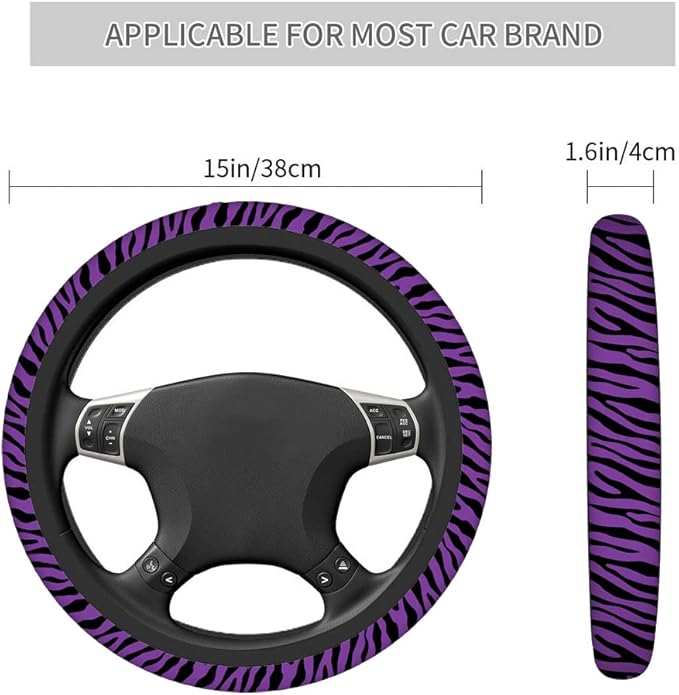 Swono Zebra Print Purple Car Steering Wheel Covers Funny Black and Purple Zebra Scale Print Universal Fit 15 Inch Anti-Slip Steering Wheel Protector Cover Stretch-On Fabric Automotive Car SUV Sedans