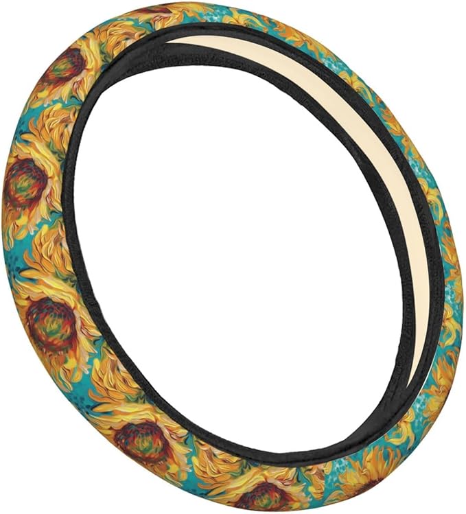 Painting Sunflower Steering Wheel Covers Anti-Slip Elasticity Car Accessories Steering Wheel Protector Universal 15 Inch for Cars SUV Vehicle Truck