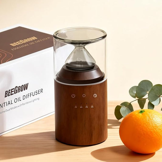 Waterless Essential Oil Nebulizing Portable Wireless Diffuser, Premium Glass and Solid Wood Aroma Diffuser for Home Office Bedroom Car, Elegant Gift Packaging with Essential Oil 10ml (Orange)