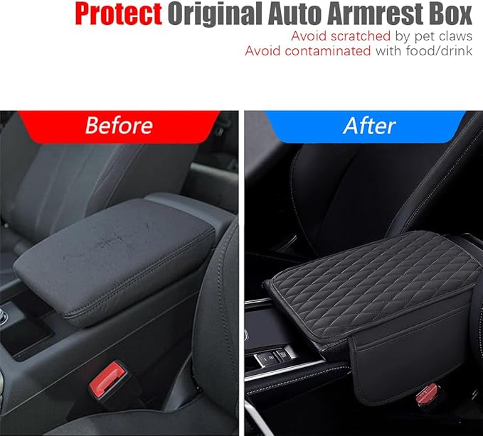 ESKONKE [Upgraded] Car Center Console Cover with 2 Storage Bags - Premium Nappa Leather Armrest Cover, Scratch & Wear Resistant, Waterproof Car Interior Accessories (Classic - Pink)